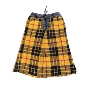 Vintage 1970's 70's Yellow Black Plaid Skirt Midi Corset Tie Winter Size Five 5
